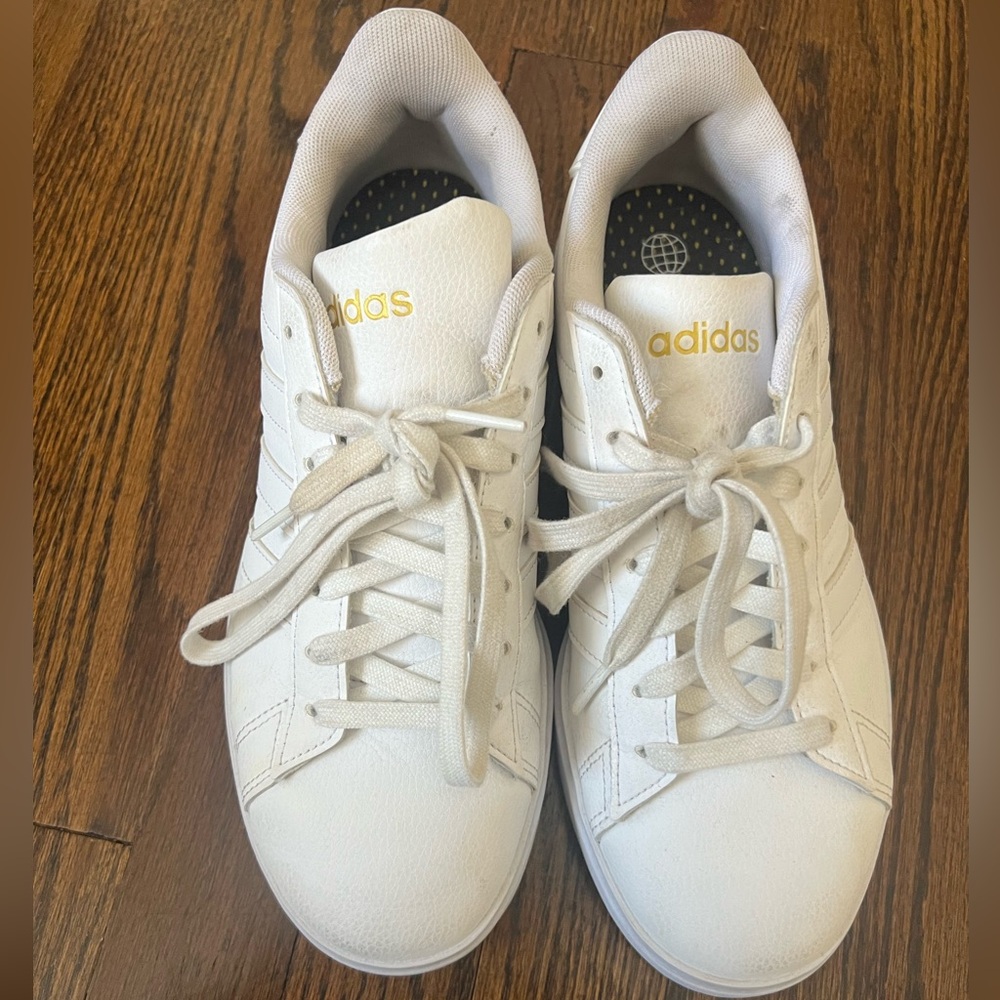 Adidas Classic White Sneakers with Gold Accents